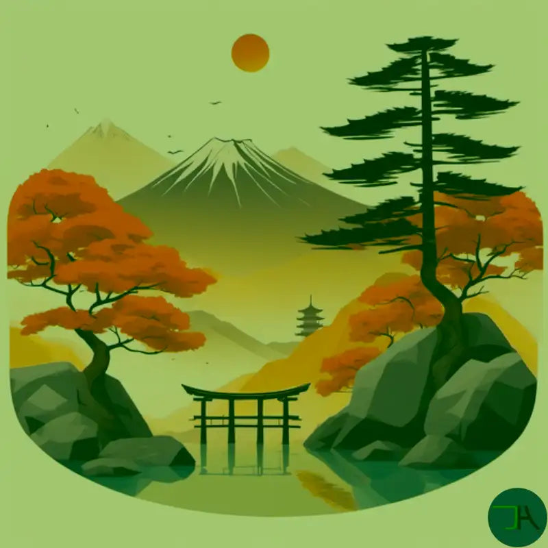 Elevate Your Style with Our Exclusive, Meaningful Apparel Chikara Houses image of the mount Fuji with the read sun mirroring the colors of Japanese nature fall color's