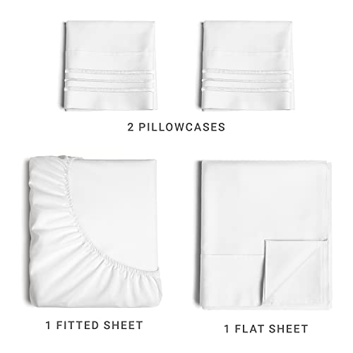 Queen Size 4 Piece Sheet Set - Comfy Breathable & Cooling Sheets - Hotel Luxury Bed Sheets for Women & Men - Deep Pockets, Easy-Fit, Extra Soft & Wrinkle Free Sheets - White Oeko-Tex Bed Sheet Set package