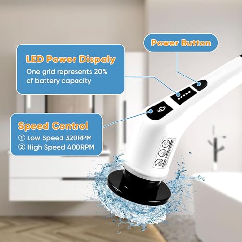 Electric Spin Scrubber, 400 RPM Electric Bathroom Scrubber with 7 Replaceable Brush Heads, Power Spin Brush Scrubber with Extension Handle for Cleaning Bathroom Tub Tile Floor bathroom
