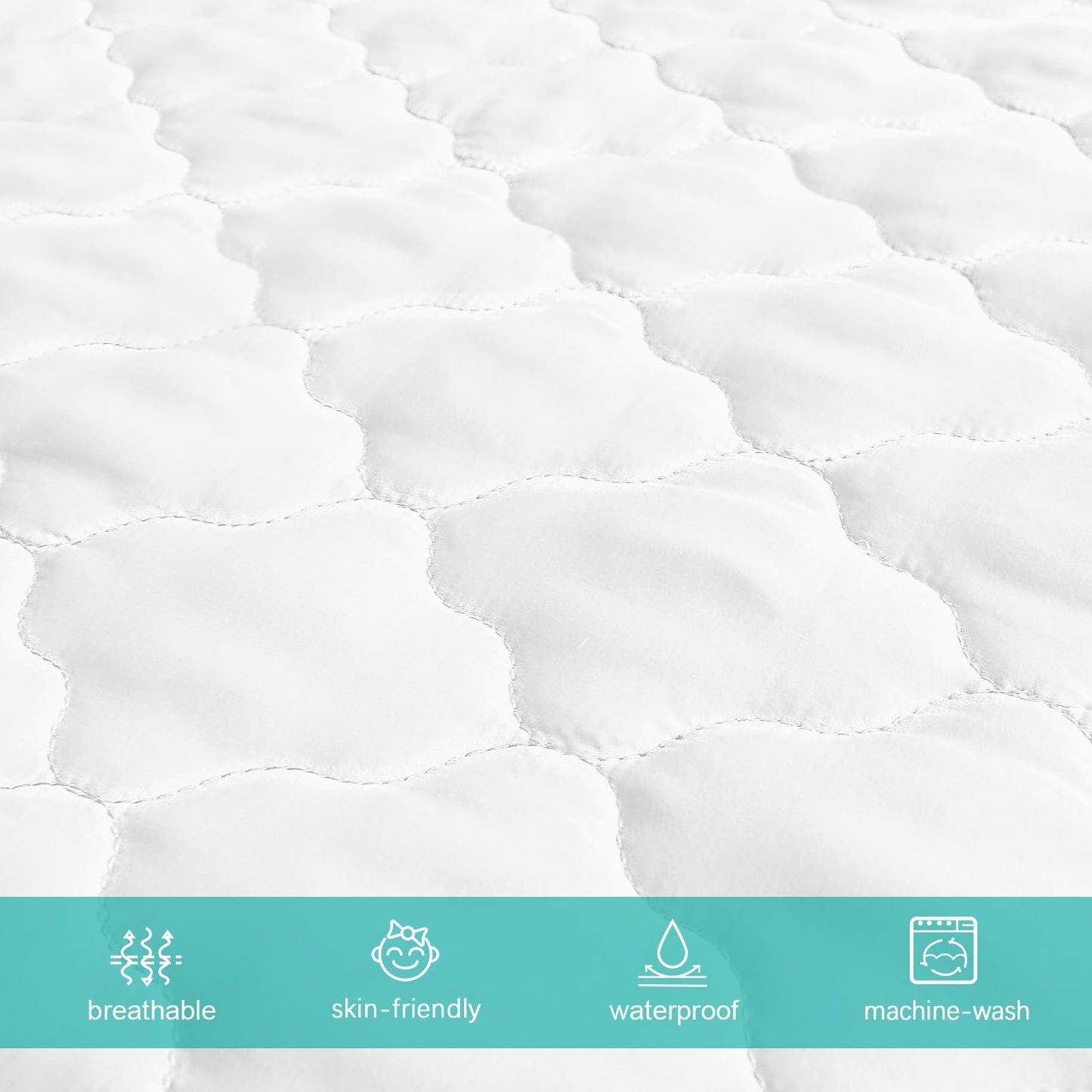 Crib Mattress Protector Waterproof & Noiseless Crib Mattress Pad Cover, Skin Friendly & Breathable & Machine Wash 100% Absorbent Crib Toddler Mattress Protector, (Quilted Improved Thickness) details