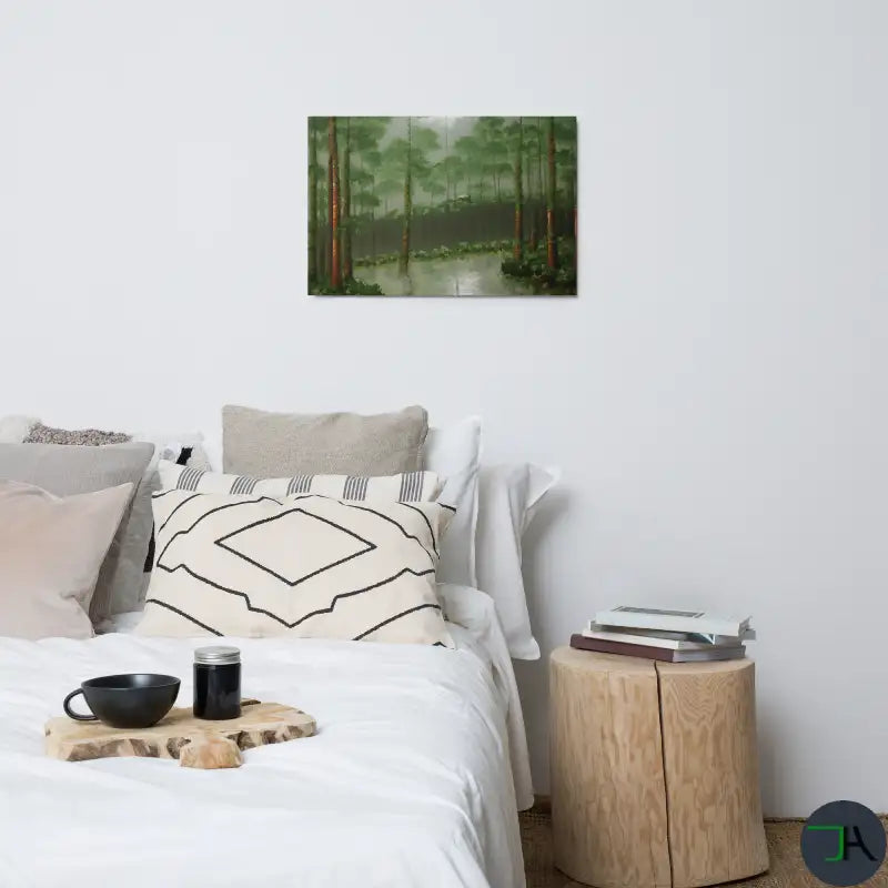 Enchanting Japanese Swamp Pine Forest Painting | Foggy Landscape Wall Art, foggy forest art, Japanese wall art framed,metal frame wall decor 20x30