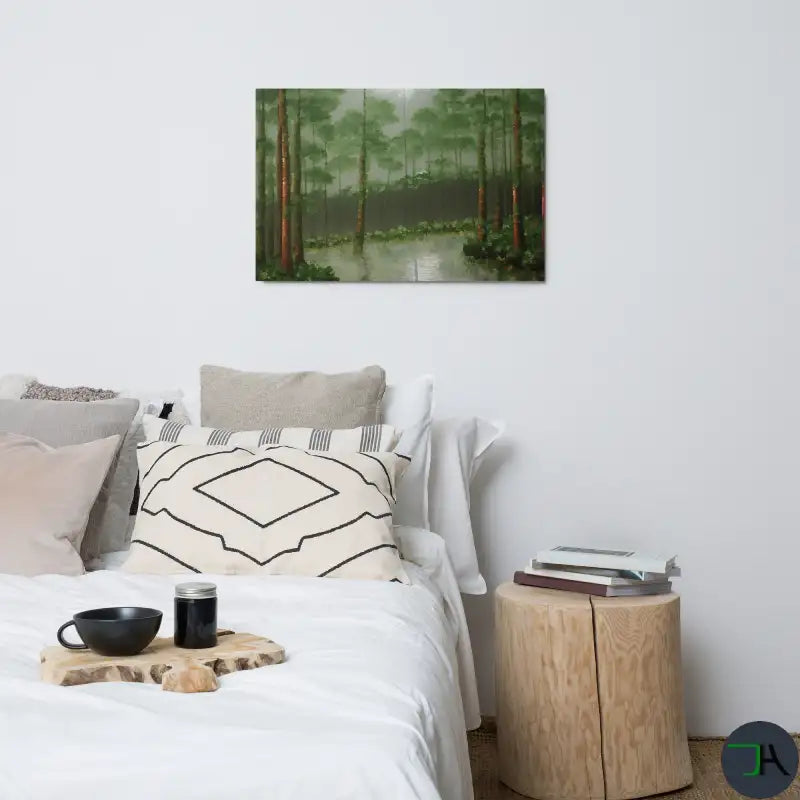 Enchanting Japanese Swamp Pine Forest Painting | Foggy Landscape Wall Art, foggy forest art, Japanese wall art framed,metal frame wall decor 24x36