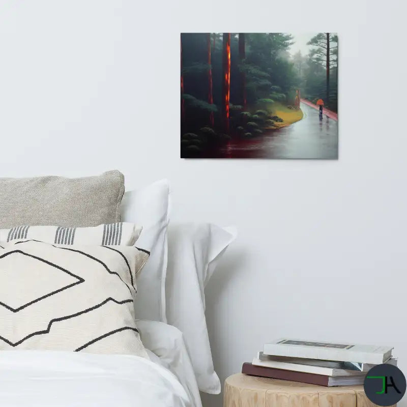 Humid Japanese Pine Trees - Lonely Consciousness Walk" Metal Frame: A Poetic Journey of Serenity and Self-Reflection 16x20