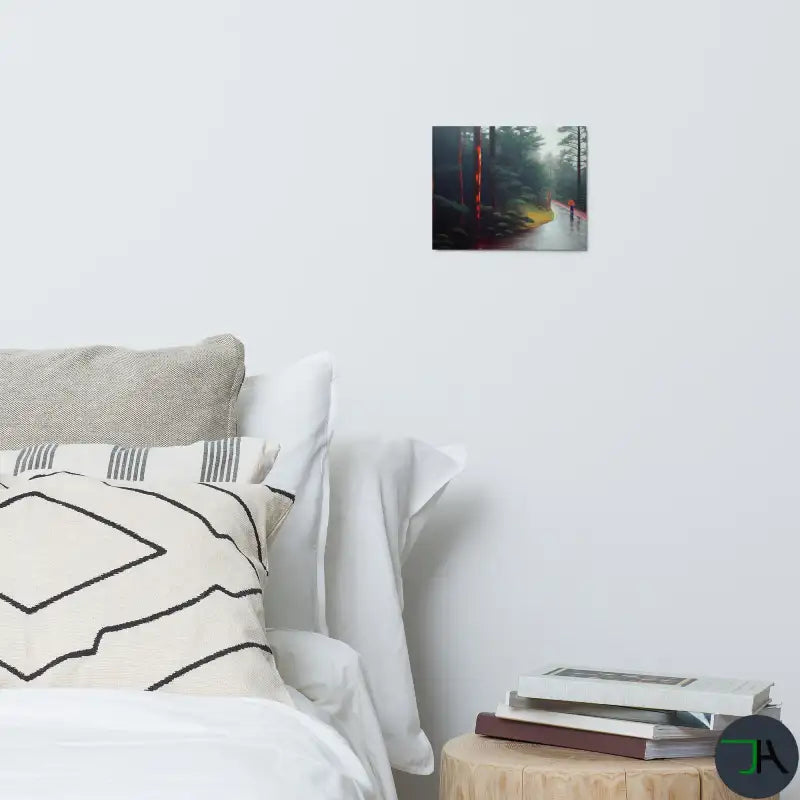 Humid Japanese Pine Trees - Lonely Consciousness Walk" Metal Frame: A Poetic Journey of Serenity and Self-Reflection 8x10