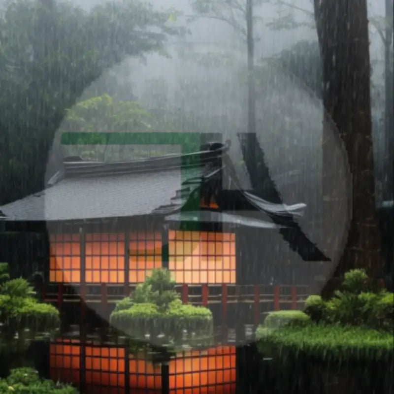 Explore the Mystical Rainforest 🌿 - Japanese House Metal Frame Art - Serene Rainforest Reflections - Japanese House Metal Frame Art - watermark