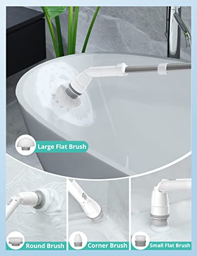 Electric Spin Scrubber Cordless with Adjustable Extension Arm for Shower, Bathroom, Tub, Tile, Floor flat brush large brush