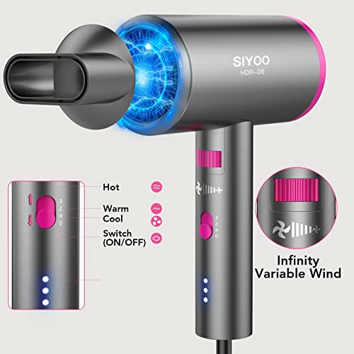 Hair Dryer with Diffuser Lightweight Portable Travel Hairdryer 1600W Ionic