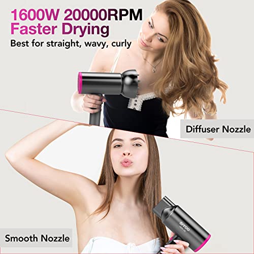 Hair Dryer with Diffuser Lightweight Portable Travel Hairdryer 1600W Ionic