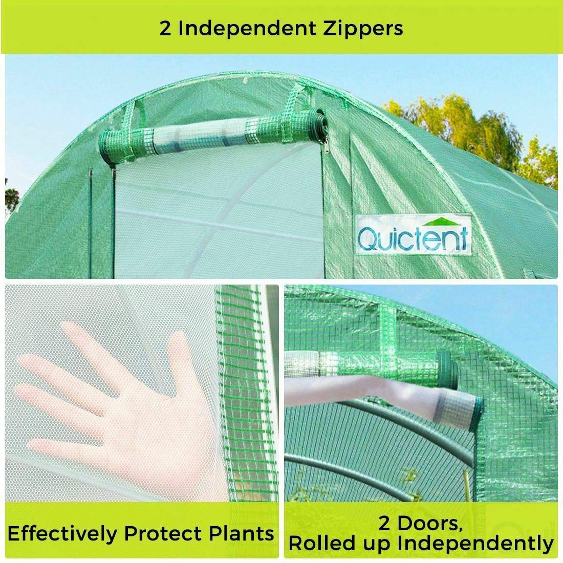 Portable Greenhouse 2 Zipper Mesh Doors 7 Crossbars Large Walk-in