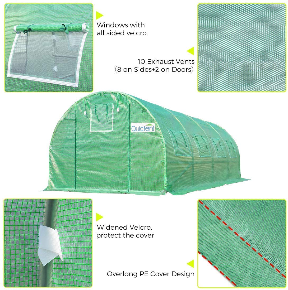 Portable Greenhouse 2 Zipper Mesh Doors 7 Crossbars Large Walk-in