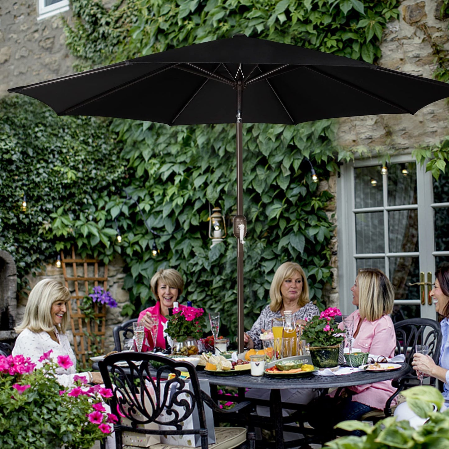 Patio Umbrella Striped with Push Button