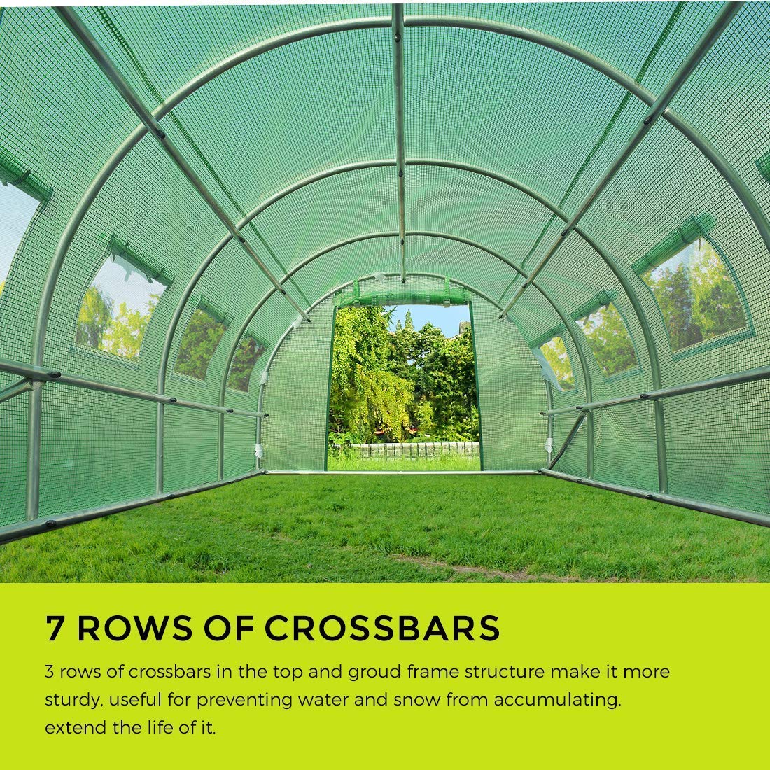 Portable Greenhouse 2 Zipper Mesh Doors 7 Crossbars Large Walk-in