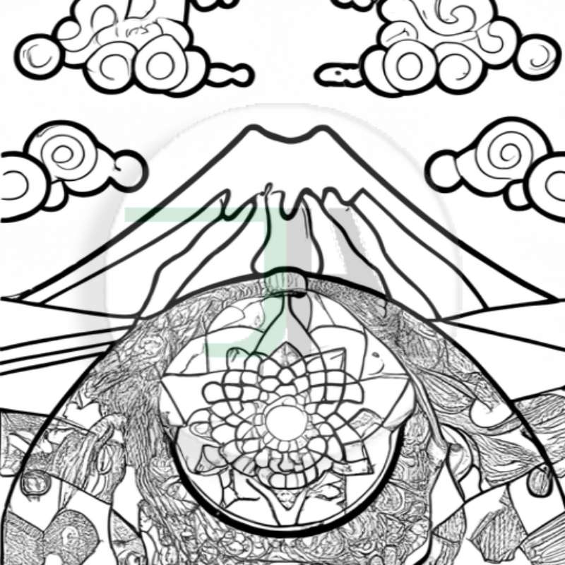 Coloring Pages for Adults and Kids - Theme Japanese Mount digital download japanese mandala