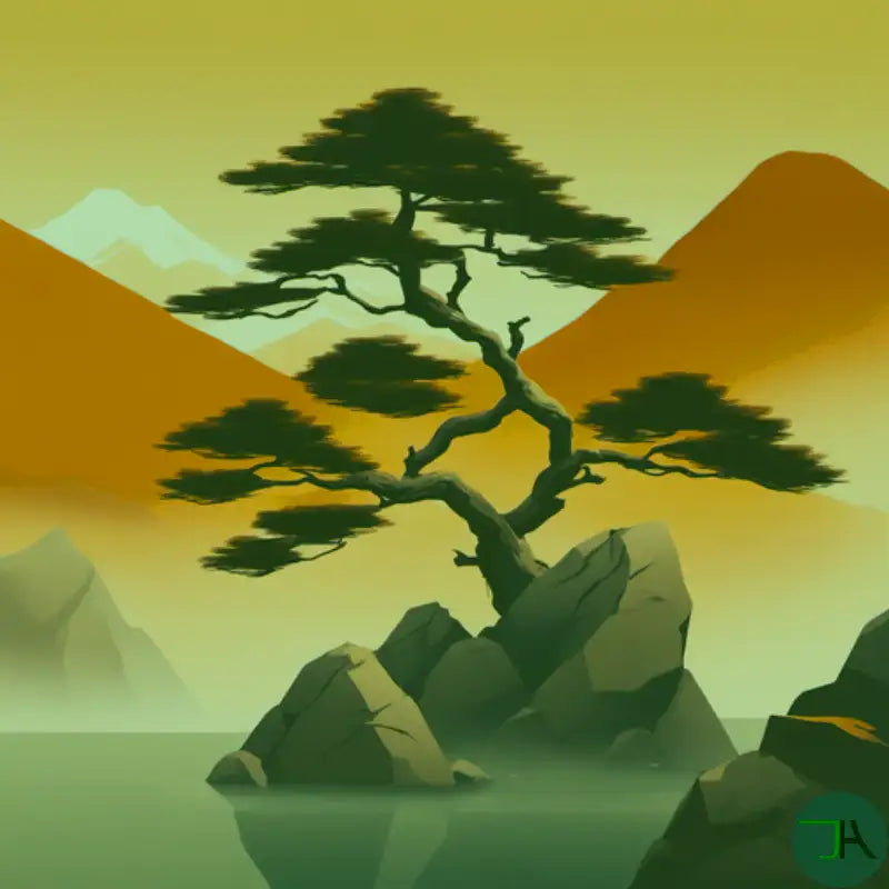 Embark on a journey through Chikiara Houses where every product tells a story. Japanese pine tree in the middle of an autumnal ponds in Japan protected by rocks and surrounded by Japanese fall colors