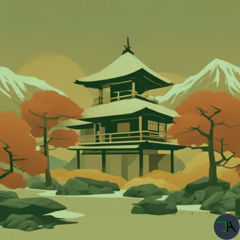 Embracing Sunday Chill with 'Yoru No Chikara'. Japanese house surrounded by mountains and along a river. The nature shows the amazing colors of Japanese Autumn