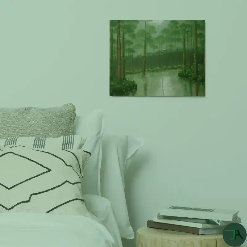 Enchanting Japanese Swamp Pine Forest Painting | Foggy Landscape Wall Art, Foggy Forest Art, Japanese Wall Art Framed, Metal Frame Wall Decor