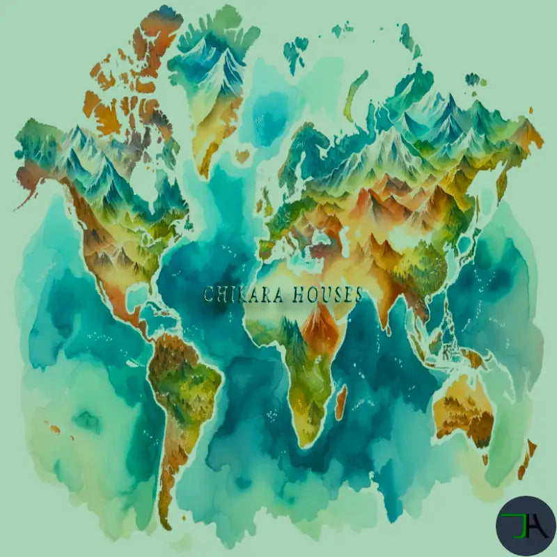 What is Chikara Houses World Map, A world map with nice colors showing the world without any borders just a plain world