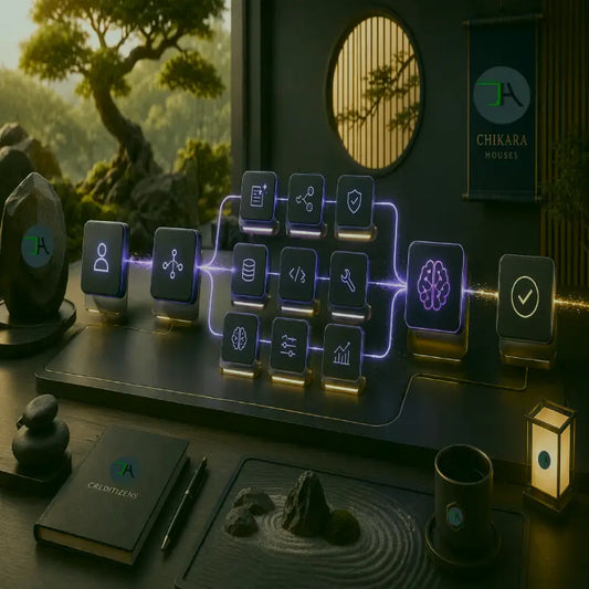 Harness Engineering In Practice - Ai Agent Performance Optimization - Zen Bonzai Japanese interior dark mode with futuristic ai workflow and Ryoanji like sand on table 