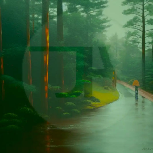 Discover the Serenity of "Humid Japanese Pine Trees - Lonely Consciousness Walk" Metal Frame