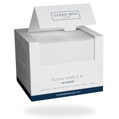 Clean Skin Club Clean Towels XL, 100% USDA Biobased Face Towel, Disposable Face Towelette, Makeup Remover Dry Wipes, Ultra Soft, 50 Ct, 1 Pack detail