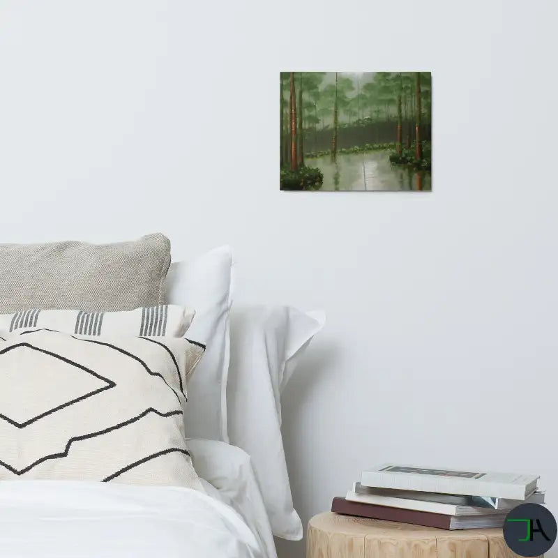 Enchanting Japanese Swamp Pine Forest Painting | Foggy Landscape Wall Art, foggy forest art, Japanese wall art framed,metal frame wall decor 11x14