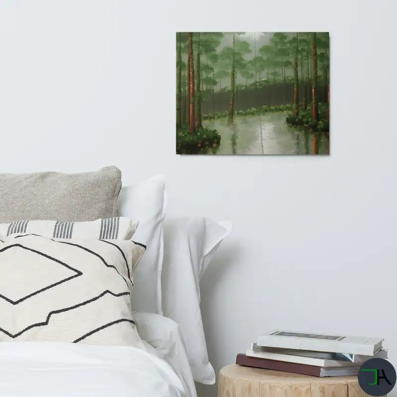Enchanting Japanese Swamp Pine Forest Painting | Foggy Landscape Wall Art, foggy forest art, Japanese wall art framed,metal frame wall decor 16x20