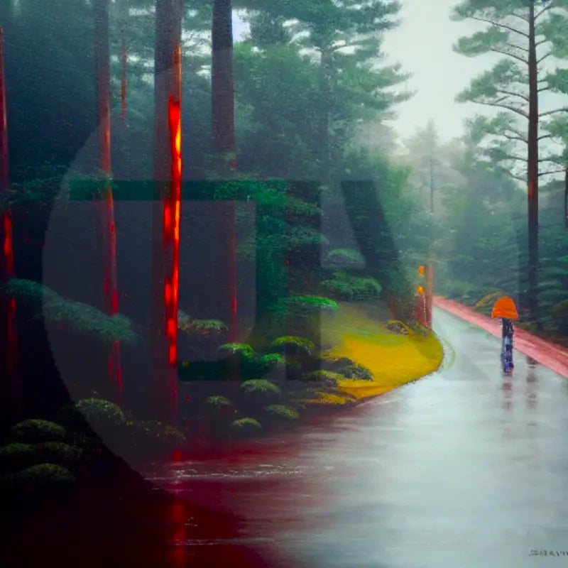 Humid Japanese Pine Trees - Lonely Consciousness Walk" Metal Frame: A Poetic Journey of Serenity and Self-Reflection