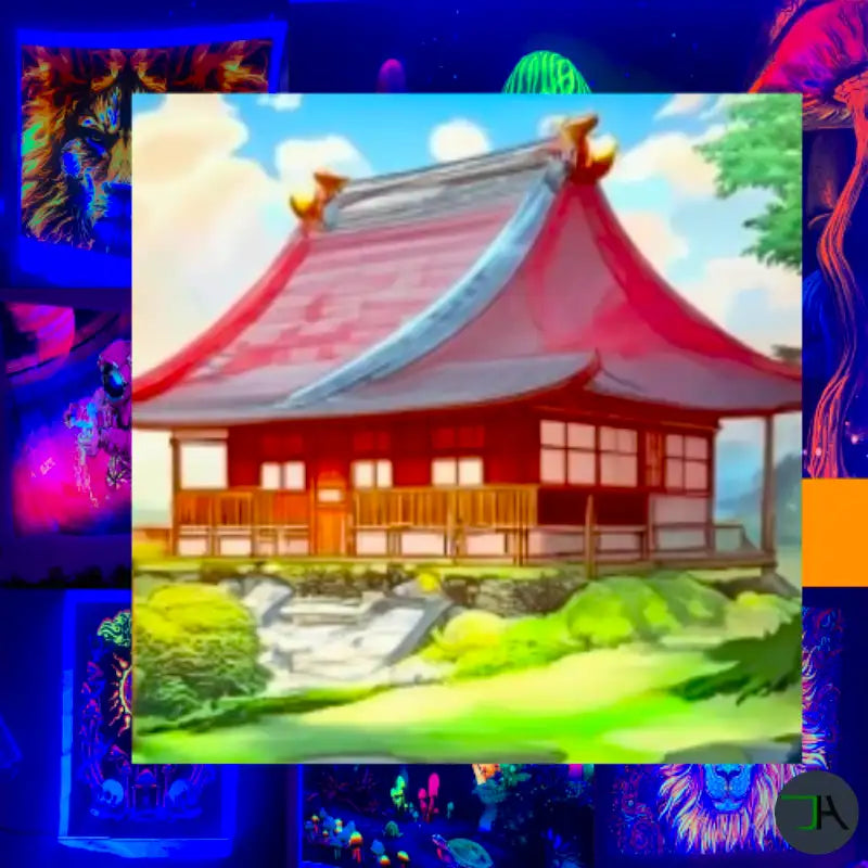 Illuminate Your Space with Our Dreamy Fluorescent Tapestry Japanese Houses Anime StyleIlluminate Your Space with Our Dreamy Fluorescent Tapestry  japanese house