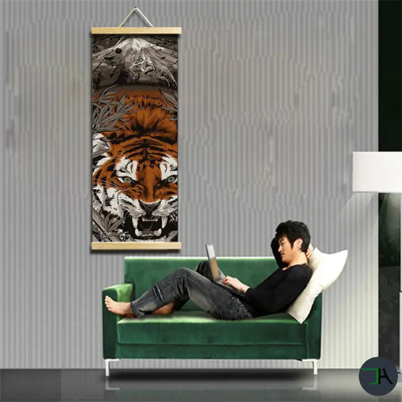 Japanese-style Tiger Painting: Add a Touch of Culture to Your Home Decor Chikara Houses  Living Room