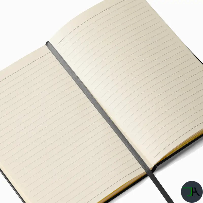 Open notebook with lined pages on a white background