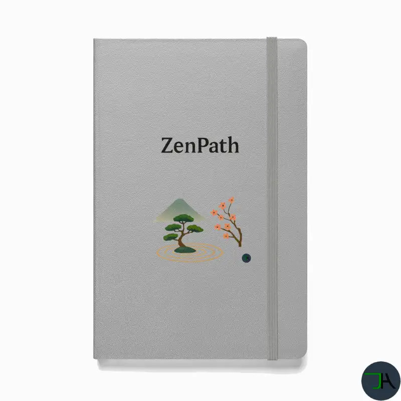 Gray notebook with 'ZenPath' branding and nature-themed design on a white background