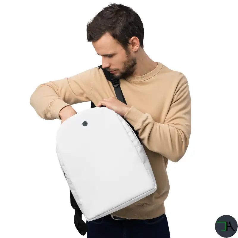 Chikara White Backpack: Minimalist Style, Spacious & Durable - Ideal for Women and Men, with Laptop Space side