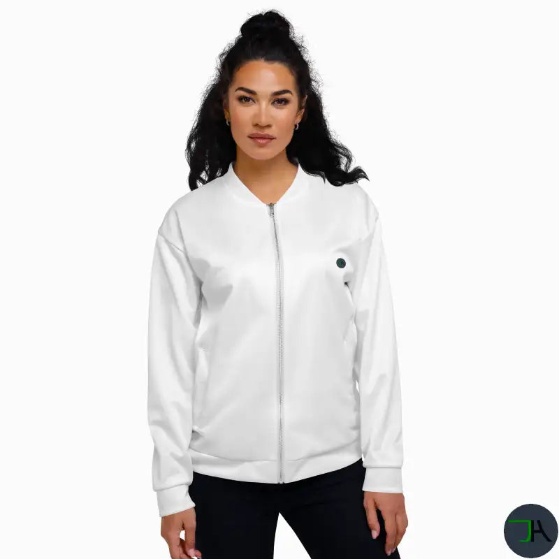 Bomber Chikara Jacket White Unisex Amazing Fit woman face