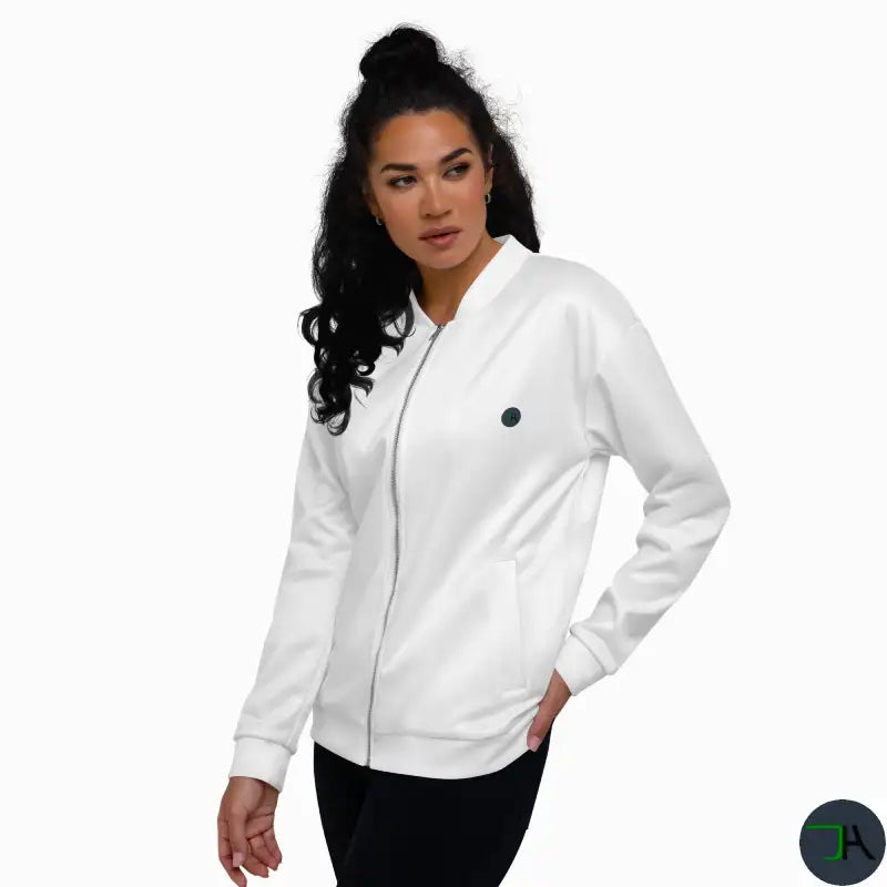 Bomber Chikara Jacket White Unisex Amazing Fit woman side