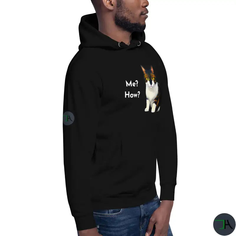 cat sweatshirt, cozy hoodie, funny humor apparel, cat lovers fashion, unisex hoodie, stylish clothing, hidden humor design, cozy and comfortable, unique cat design, fashion statement, sustainable fashion men side