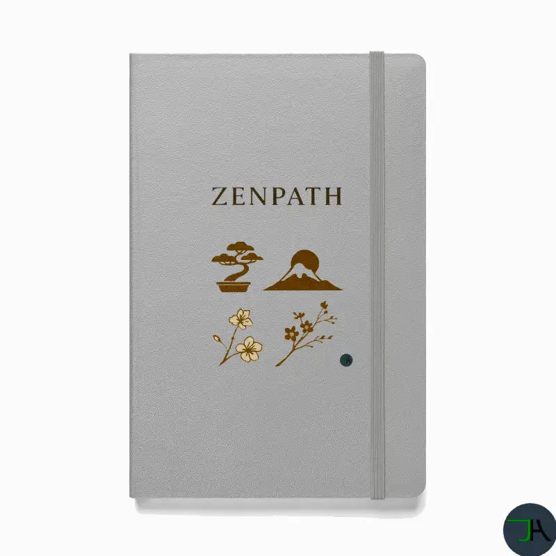 Silver Gray notebook with 'Zenpath' branding and nature-themed illustrations on a white background