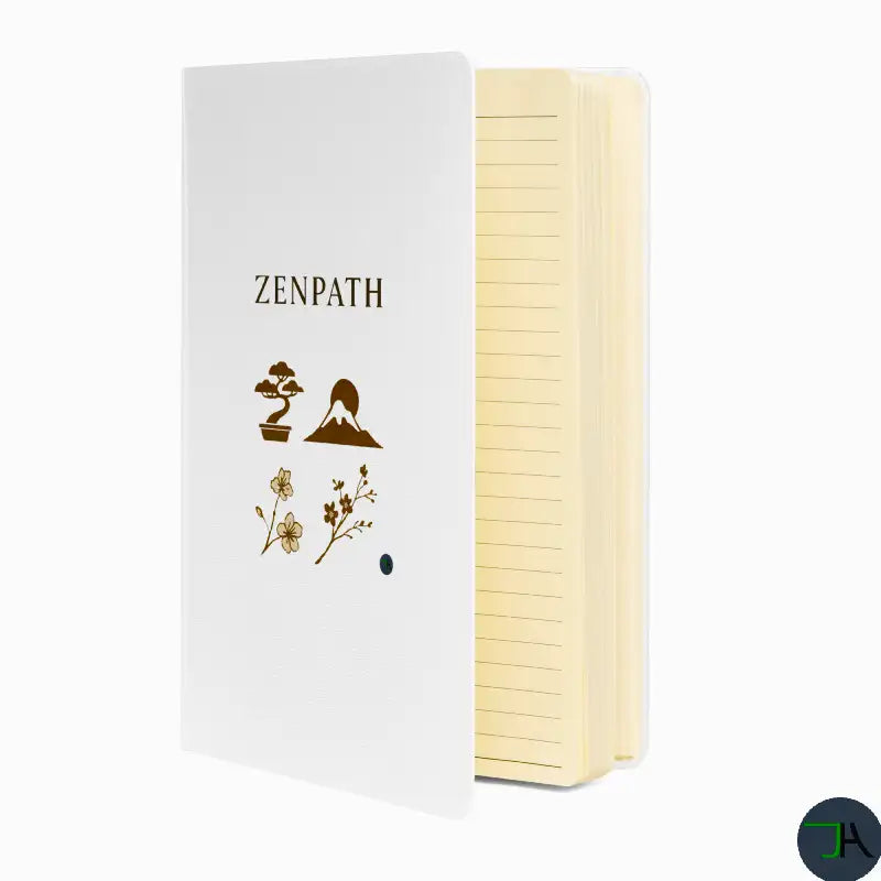 Notebook with 'Zenpath' branding and decorative elements on a white background
