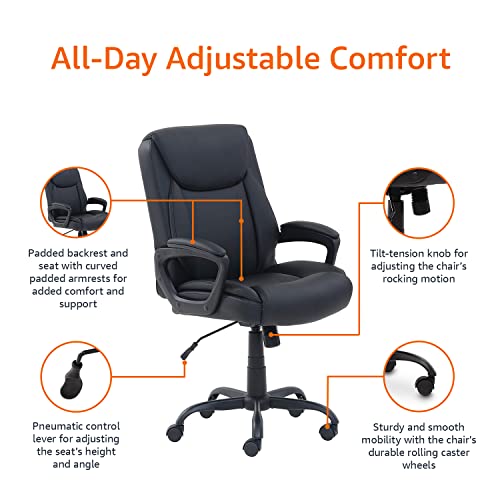 Office Computer Desk Chair with Armrest - Black