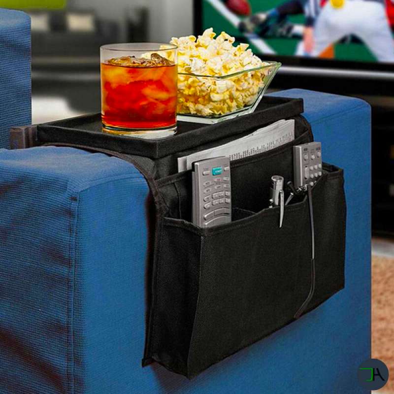 Handrail Couch Armrest Arm Rest Organizer Remote Control Holder Bag On TV Sofa zith pop corn and drink