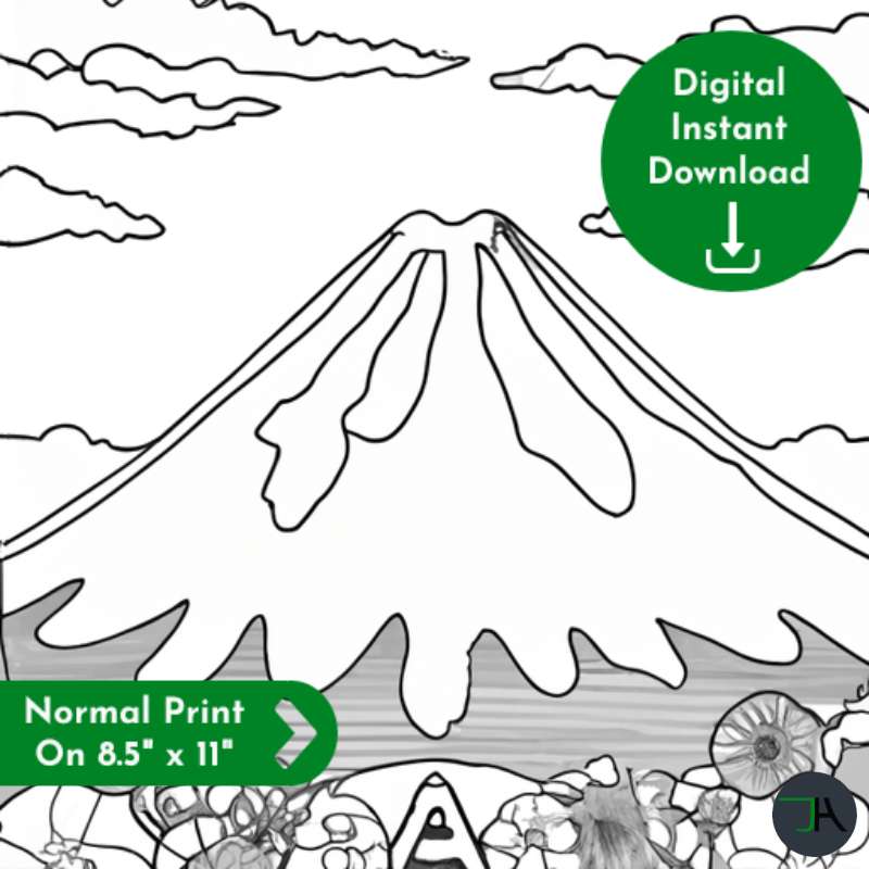 Coloring Pages for Adults and Kids - Theme Japanese Mount digital download