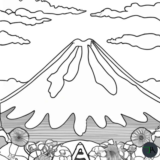 Coloring Pages for Adults and Kids - Theme Japanese Mount