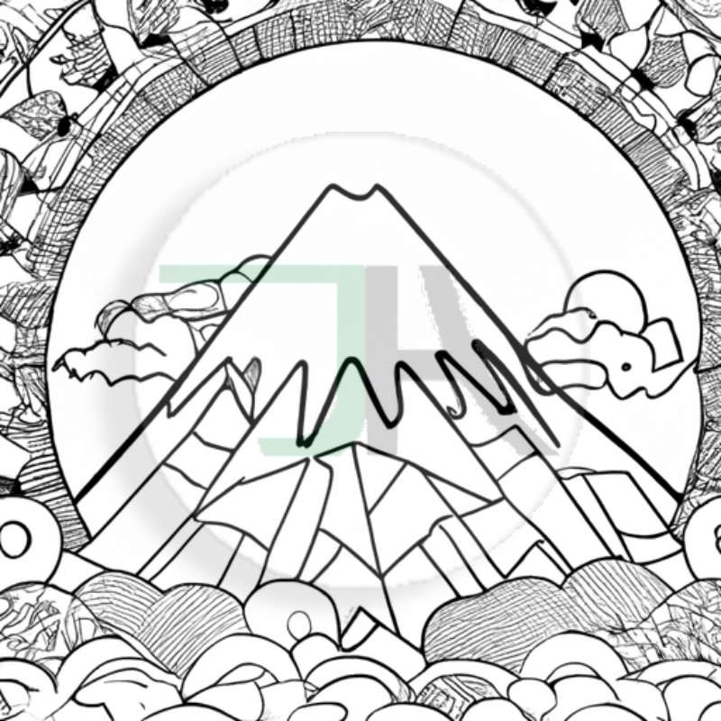 Coloring Pages for Adults and Kids - Theme Japanese Mount digital download wa no kuni