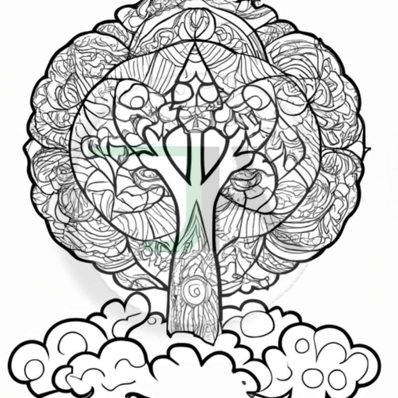Coloring Pages for Adults and Kids - Theme Tree On Clouds spirit